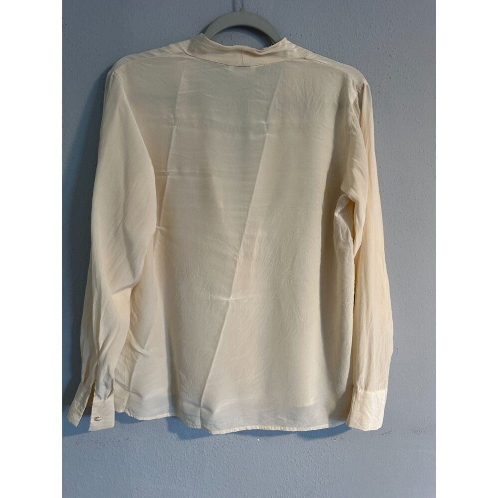 Vintage Clio 100% Silk Ivory Blouse Women's S Cream Button Front Minimalist - Picture 5 of 8